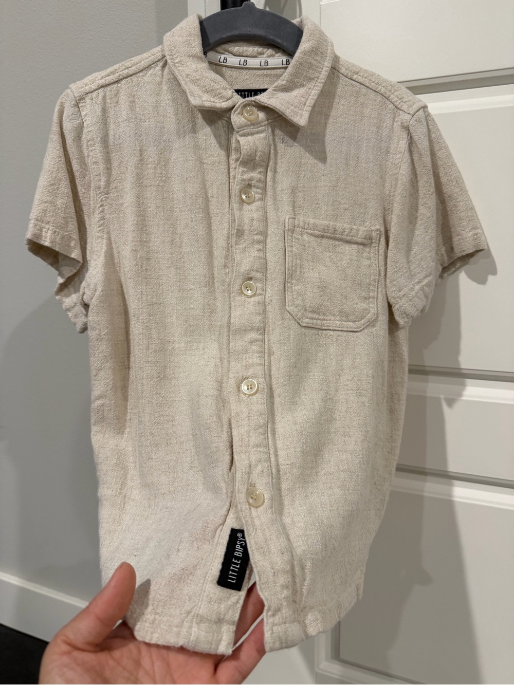 Little Bipsy Cream Short-Sleeve Button Down Shirt